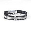Bohemian black multilayer leather bracelet featuring a silver cross with Blessed engraving - Cross Black