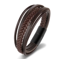 Men's multilayer brown braided leather bracelet with black magnetic stainless steel clasp - Brown Leather Black Clasp