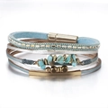 Bohemian multilayer leather bracelet in light blue and silver with gold magnetic clasp - Natural Stone Light Blue