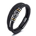 Men's multi-layer braided leather bracelet with mixed-color beads and magnetic clasp - 21cm / Black Style 2