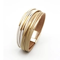 Mehrlagiges geflochtenes Lederarmband in Weiß und Beige mit goldenem Magnetverschluss - Khaki