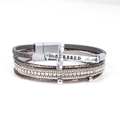 Bohemian multi-layer leather bracelet featuring a silver BLESSED cross and magnetic clasp - Grey Cross Shape