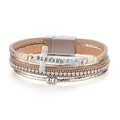 Bohemian multi-layer leather bracelet with silver BLESSED cross and magnetic clasp - Cross Khaki