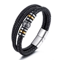 Men's multi-layer black woven leather bracelet with steel beads and magnetic buckle - 19cm / Silver