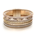 Bracelet bohème multicouche en cuir avec pendentif éléphant, strass et fermoir aimanté - Kaki