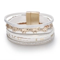 Bracelet multicouche en cuir blanc avec pendentif éléphant doré et détails strass - Blanc