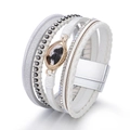 Multi-layer white leather wrap bracelet with leopard pattern and magnetic clasp - White