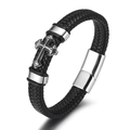 Herren Lederarmband geflochten mit Edelstahl Kreuz und Magnetverschluss in Silber-Finish - Silber