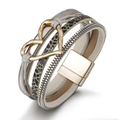 Bohemian multilayer leather wrap bracelet with golden heart charm and magnetic clasp - Gold