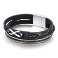 Bracciale multistrato in pelle intrecciata con simbolo infinito e fibbia magnetica - Nero