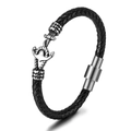 Mens vintage black braided leather anchor bracelet with a polished silver stainless steel clasp - Anchor Shape