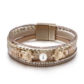 Multilayer bohemian faux pearl turtle charm bracelet with PU leather and magnetic clasp - Gold