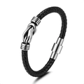 Men's vintage black braided leather bracelet with silver nautical anchor knot buckle - Infinity Knot Style