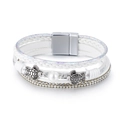 Multilayer leather wrap bracelet with sea turtle charms and sparkling rhinestones - White