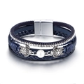 Detail of bohemian multilayer leather bracelet with silver sea turtles and pearl - Blue