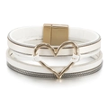 White Bohemian multilayer leather bracelet with a gold heart charm and magnetic clasp - White