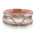 Pink and gold multi-layer leather heart bracelet with a polished magnetic clasp - Pink