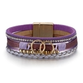 Purple multilayer braided leather bracelet with gold magnetic clasp and crystal rings - Purple