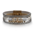 Bohemian multi-layer wrap leather bracelet with golden magnetic buckle and rhinestones - Gray