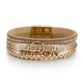 Multilayer bohemian beige leather wrap bracelet with gold rings and magnetic clasp - Khaki