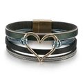 Bohemian multilayer leather bracelet with golden heart charm and magnetic clasp - Green