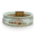 Bohemian multi-layer mint green leather wrap bracelet with crystal and golden beads - Green