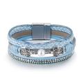Bohemian multi-layer light blue leather turtle bracelet with pearls and magnetic clasp - Light Blue