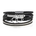 Black multilayer leather bracelet with silver beads and rhinestones with magnetic clasp - Black + Silver Hardware