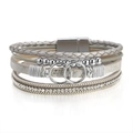 Multilayer silver grey leather wrap bracelet with crystal beads and magnetic clasp - Silver and Silver Accessories