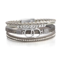 Multilayer grey braided leather bracelet for women with silver beads and magnetic clasp - Gray and Silver Accessories
