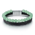 Heren lederen armband met lichtgroene aventurijn kralen en zilveren magnetische sluiting - Groene Aventurijn