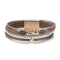 Bracelet multicouche en cuir marron avec symbole infini doré et fermoir magnétique - Marron