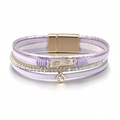 Bracelet bohème multicouche en cuir lavande avec symbole infini doré et strass - Violet