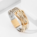 Bracciale boho multistrato con fasce argento oro e chiusura magnetica con cristalli - Oro