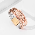 Bracciale a più strati in metallo bicolore oro rosa e argento con chiusura magnetica - Rosa