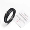 Mehrlagiges schwarzes Lederarmband für Söhne mit gravierten Silber- und Goldperlen - An Meinen Sohn Karte / Edelstahl-Magnetverschluss