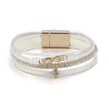 Weißes mehrlagiges Lederarmband mit Infinity-Symbol, Kristallen und goldenem Magnetverschluss - Weiß