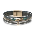 Mehrlagiges dunkelgrünes Lederarmband mit goldenem Unendlichkeitszeichen und Magnetverschluss - Grün