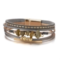 Bohemian multi-layer leather wrap bracelet with natural stones and gold magnetic clasp - Natural Stone Gray