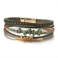 Bohemian multi-layer leather bracelet with green natural stones and magnetic clasp - Natural Stone Green