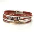 Bohemian multi-layer leather bracelet with red beads, natural stones and magnetic clasp - Natural Red Stone