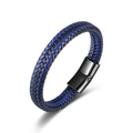 Braided leather bracelet in blue and black with polished black magnetic clasp for men - Black Blue Mix