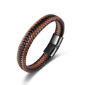 Handmade braided brown and black leather bracelet with a sleek black magnetic buckle - Black Brown Mixed