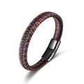 Three-color braided leather bracelet with black magnetic clasp for men and women - Black Brown and Purple Mixed
