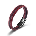 Braided leather bracelet in red and black purple weave with black alloy magnetic clasp - Black and Red Mix