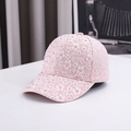 Pink lace baseball cap with iridescent rhinestones for women stylish summer sun protection - One Size / Pink
