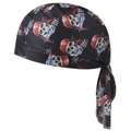 Detail view of breathable black mesh pirate bandana with skull and dagger print pattern - Black With Dagger Skull
