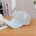 Light blue lace baseball cap with daisy flower embroidery and mesh design - Adjustable / Blue