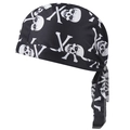Vue détaillée du tissu mesh respirant et du motif de crâne sur le bonnet de cycliste - Noir Avec Os Croisés Blancs