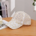 White breathable mesh baseball cap with yellow daisy floral embroidery for women - Adjustable / Off White